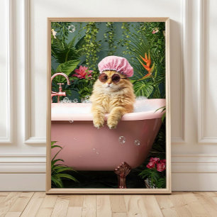 Orange Katze im rosa Badewanne Druck, Lustiger Kat Poster