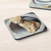Orange Katze im Spielzeug Untersetzer (Linke Seite)