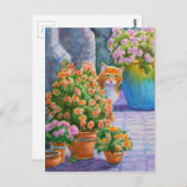 Orange Katze mit Blumen-Töpfen Postkarte (Vorne/Hinten)