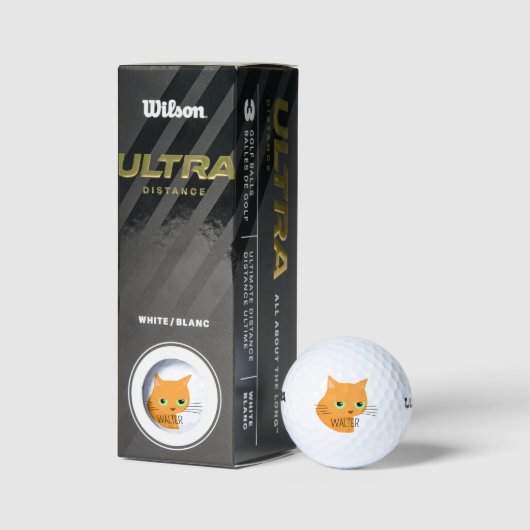Orange Katze mit Individuelle Name Funny Cat Golfball (Verpackungen)