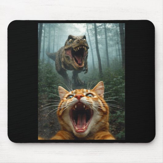 Orange Katze Selfie mit T-Rex Dinosaurier Lustige  Mousepad (Vorne)