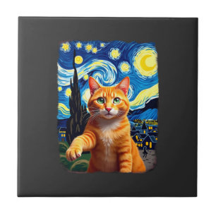 Orange Katze Selfie Sternennacht Katzenmutter Kat Fliese