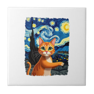 Orange Katze Selfie Sternennacht Katzenmutter Kat Fliese