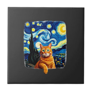 Orange Katze Selfie Sternennacht Katzenmutter Kat Fliese