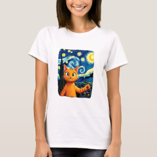 Orange Katze Selfie Sternennacht Katzenmutter Kat T-Shirt