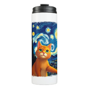 Orange Katze Selfie Sternennacht Katzenmutter Kat Thermosbecher