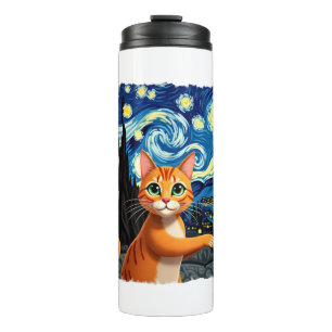 Orange Katze Selfie  Sternennacht Katzenmutter Kat Thermosbecher