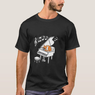 Orange Katze spielt Klavier Musikliebhaber Lustige T-Shirt