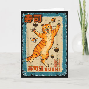 Orange Katze springt mit Sushi Japanisches Essen M Karte