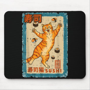 Orange Katze springt mit Sushi Japanisches Essen M Mousepad