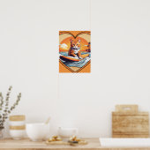 Orange Katze Surft Poster (Küche)