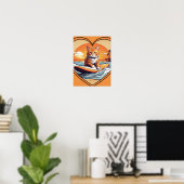 Orange Katze Surft Poster (Heimbüro)