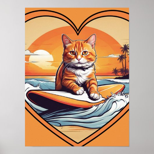 Orange Katze Surft Poster (Vorne)