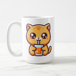 Orange Katze trinkt Orangensaft Kaffeetasse