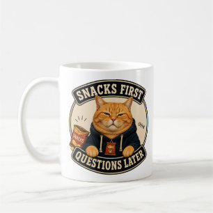 Orange Katzenbecher Snacks zuerst, Fragen später Kaffeetasse