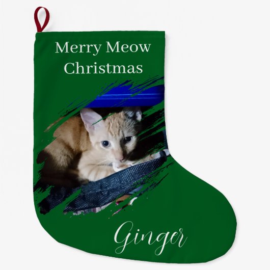 Orange Katzenfoto Text Anpassen Großer Weihnachtsstrumpf (Vorderseite)