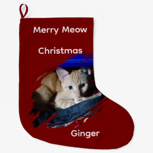 Orange Katzenfoto Text Anpassen Großer Weihnachtsstrumpf