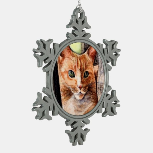 Orange Katzenschneeflockeverzierung Schneeflocken Zinn-Ornament (Links)