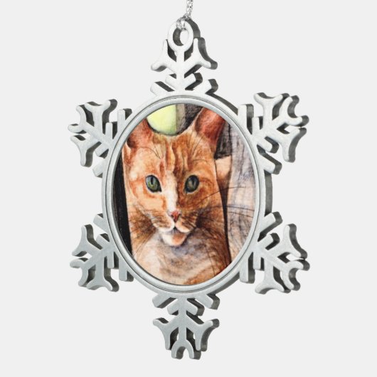 Orange Katzenschneeflockeverzierung Schneeflocken Zinn-Ornament (Rechts)