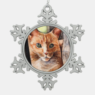 Orange Katzenschneeflockeverzierung Schneeflocken Zinn-Ornament
