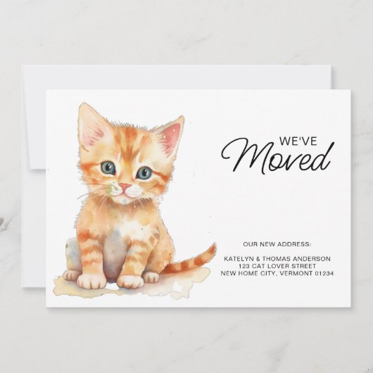 Orange Kitten Cat Moving New Zuhause we ve Moved Ankündigung (Vorderseite)