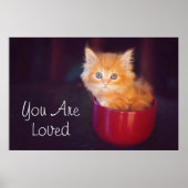 Orange Kitten in roter Tasse Poster (Vorne)