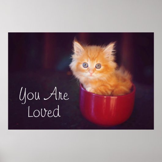 Orange Kitten in roter Tasse Poster (Vorne)