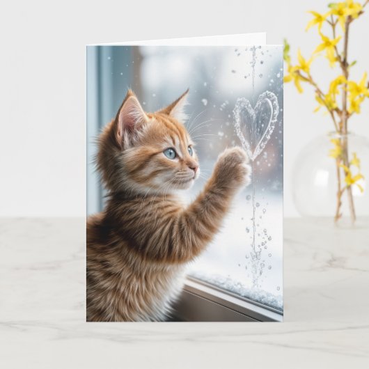 Orange Kitten mit einem frostigen Herzen Karte (Gelbe Blume)