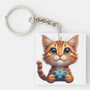Orange Kitten mit Spielcontroller Gamer-Katze Schlüsselanhänger