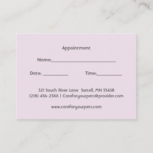 Orange Kitten Pink Pet Care Termin Visitenkarte (Rückseite)