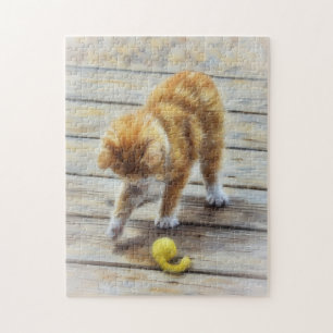 Orange Kitten Spielen mit einem Mouse Art Puzzle