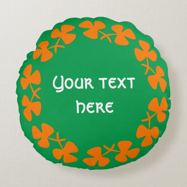Orange Kleeblätter Border Add Text Rundes Kissen (Vorderseite)
