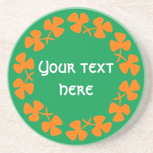 Orange Kleeblätter Border Add Text Sandstein Untersetzer (Vorne)