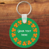 Orange Kleeblätter Border Add Text Schlüsselanhänger (Vorderseite)
