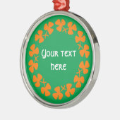 Orange Kleeblätter Border Add Text Silbernes Ornament (Links)