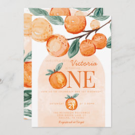 Orange Kleine Süsse, die 1. Geburtstag Party macht Einladung