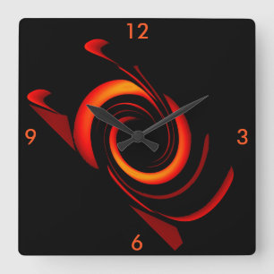 Orange Knall-moderne Wand-Uhr auf Zuhause des Quadratische Wanduhr