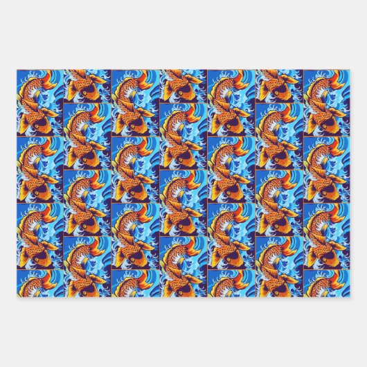Orange Koi Blauer Geschenkpapier Set (Vorderseite 3)