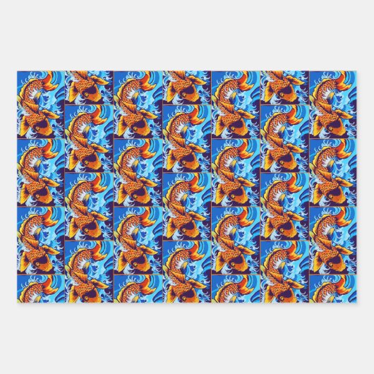 Orange Koi Blauer Geschenkpapier Set (Vorderseite 2)