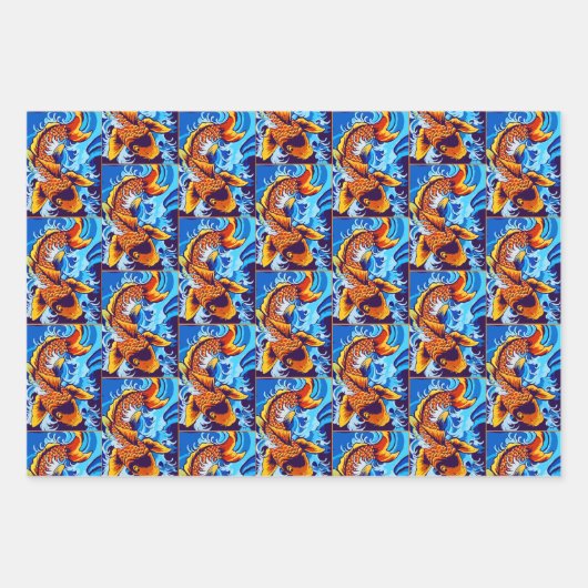 Orange Koi Blauer Geschenkpapier Set (Vorderseite)