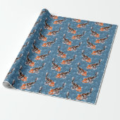 Orange Koi Fisch auf Blauen Waves Gemustert Geschenkpapier (Ungerollt)