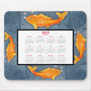 Orange Koi Fish Art Blue Pond Water 2022 Kalender Mousepad