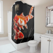 Orange Koi Fish Black Marble|Gold Duschvorhang (Beispiel)