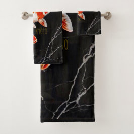 Orange Koi Fish Black Marble|Gold Wash Tuch