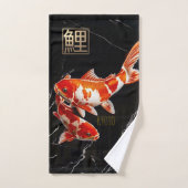 Orange Koi Fish Black Marble|Gold Wash Tuch (Handtuch)