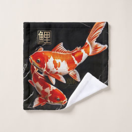 Orange Koi Fish Black Marble|Gold Wash Tuch