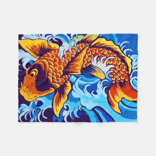 Orange Koi Fish Blue Fleecedecke (Vorderseite (Horizontal))