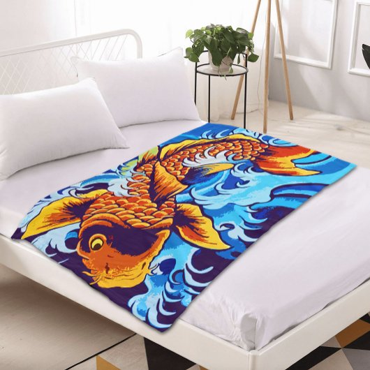 Orange Koi Fish Blue Fleecedecke