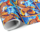 Orange Koi Fish Blue Geschenkpapier (Rolleneckpunkt)