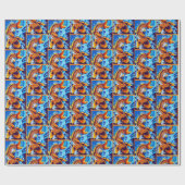 Orange Koi Fish Blue Geschenkpapier (Flach)